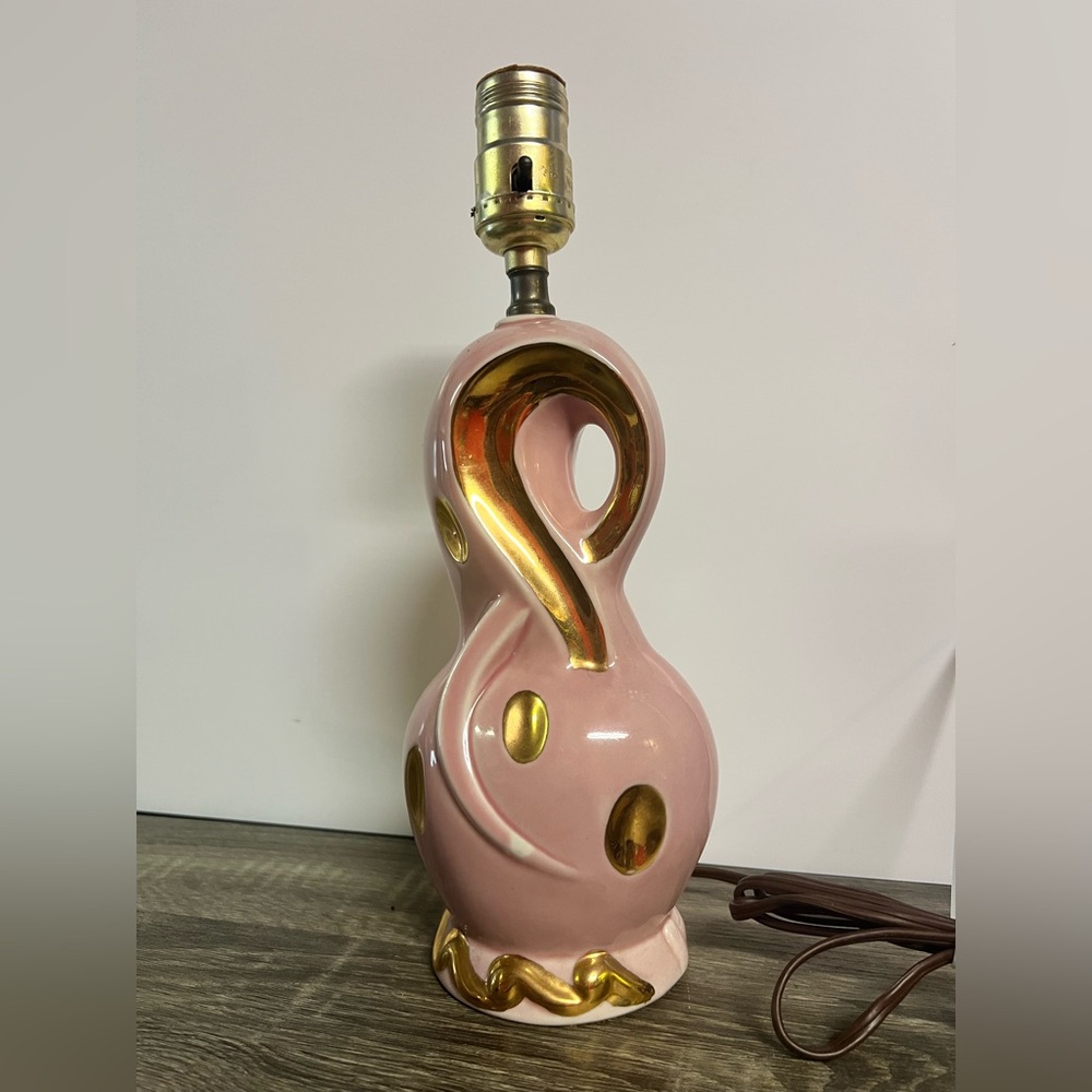 Vintage 1950s Pink Gold Ceramic Lamp Mid Century Modern Movie Prop Set Decor